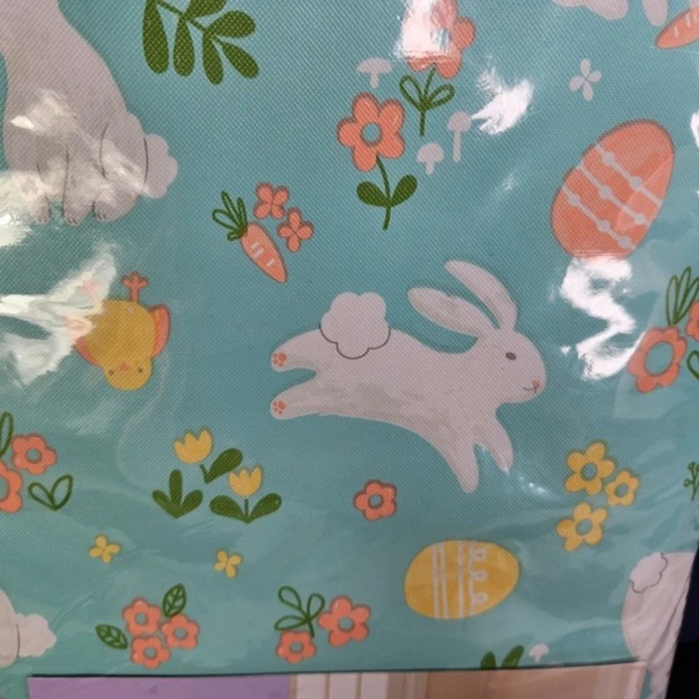 Easter Oblong Tablecloth 60 x 102 Floral Bunny Eggs Chicks‎ Vinyl Holiday New